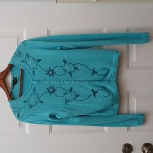 SALE Lucky Brand vintage style beaded baby blue cardigan sweater sz XL